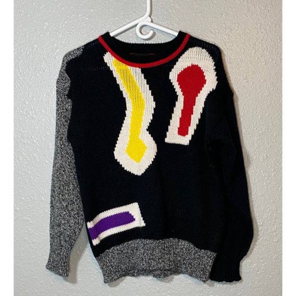 Answers Medium Sweater Retro Vintage 80s 90s Long Sleeve Black Red Gray Shirt - Picture 7 of 7